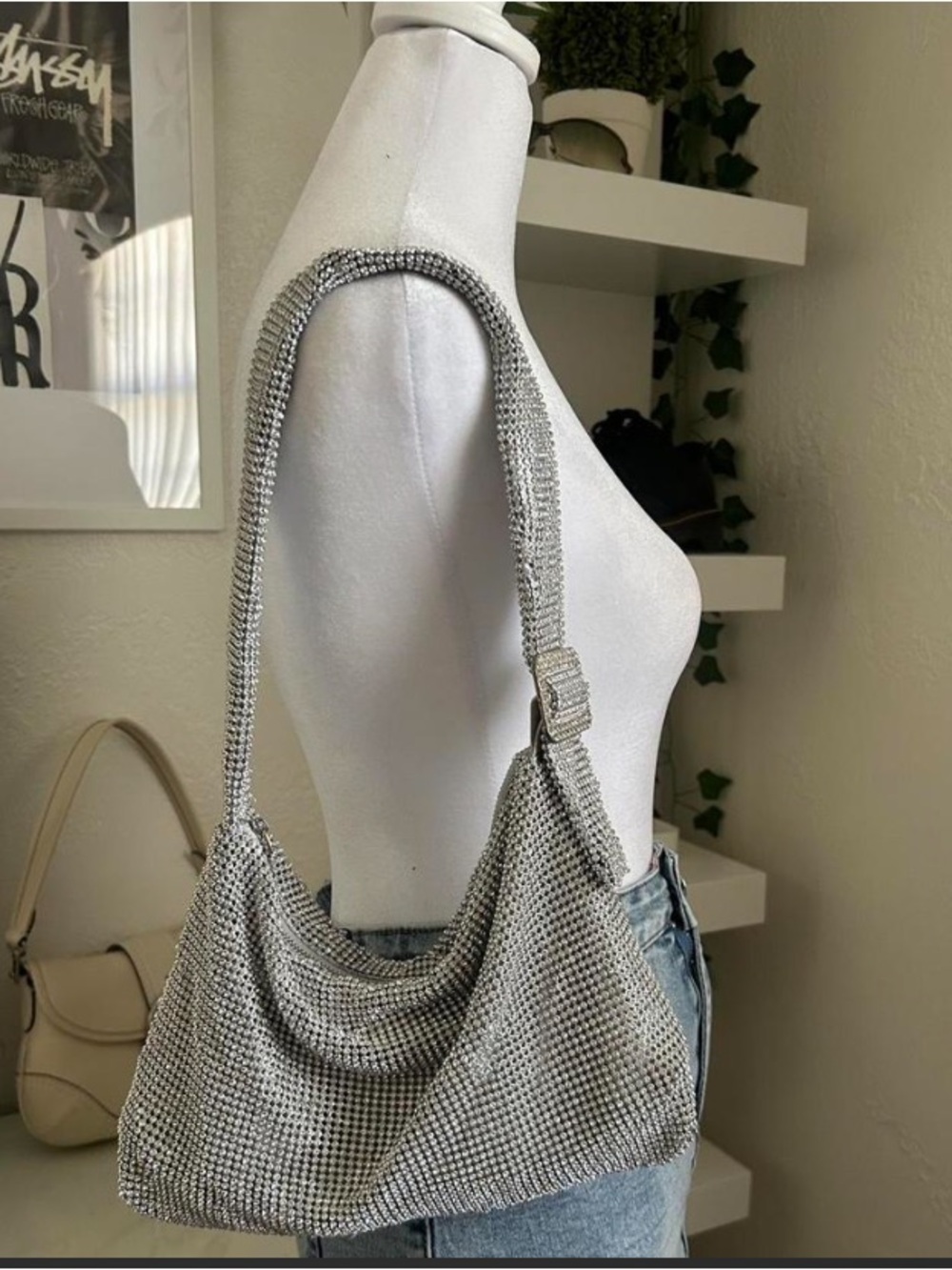 INC International Concepts Silver Rhinestone Mesh Shoulder Bag. Dress up or Down